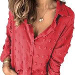 Astylish Women Pompom Button Down Shirt Casual Blouse Top